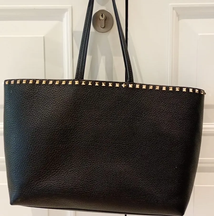 Valentino Tote Bag Studded Large Black Leather Very good - Back View