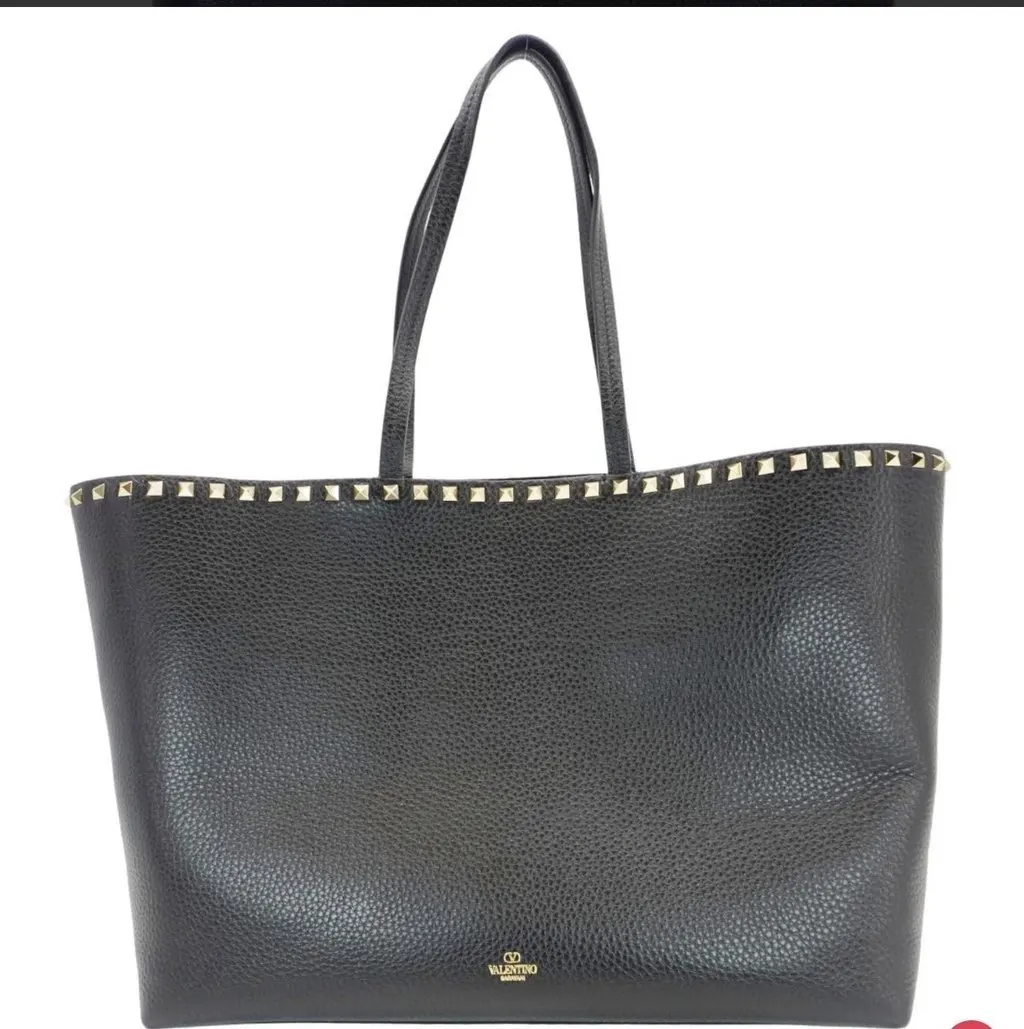 Valentino Tote Bag Studded Large Black Leather Very good - Front View