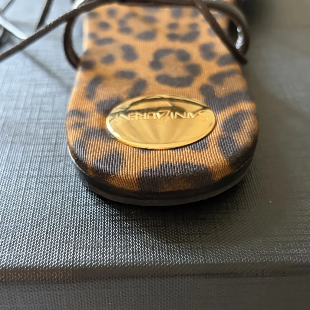 Saint Laurent Babylone Animal Print Sandals 38.5 EU Black Leather Never worn - Back View