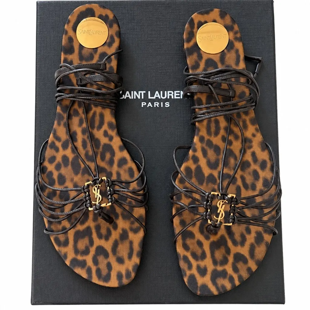 Saint Laurent Babylone Animal Print Sandals 38.5 EU Black Leather Never worn - Inside View
