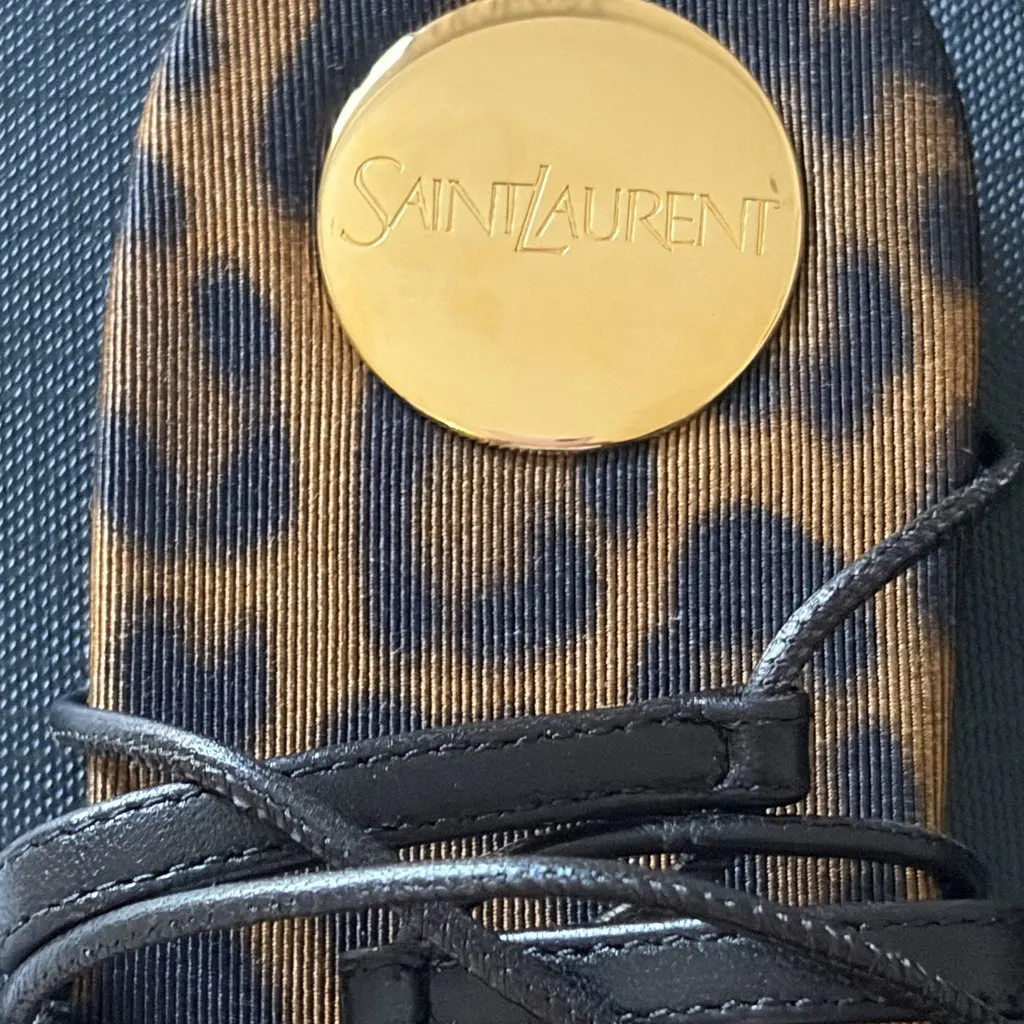 Saint Laurent Babylone Animal Print Sandals 38.5 EU Black Leather Never worn - Box View