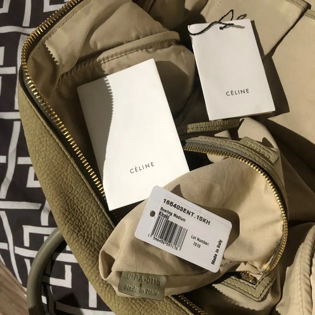 Celine bowling medium Khaki Suede Very good - Model View
