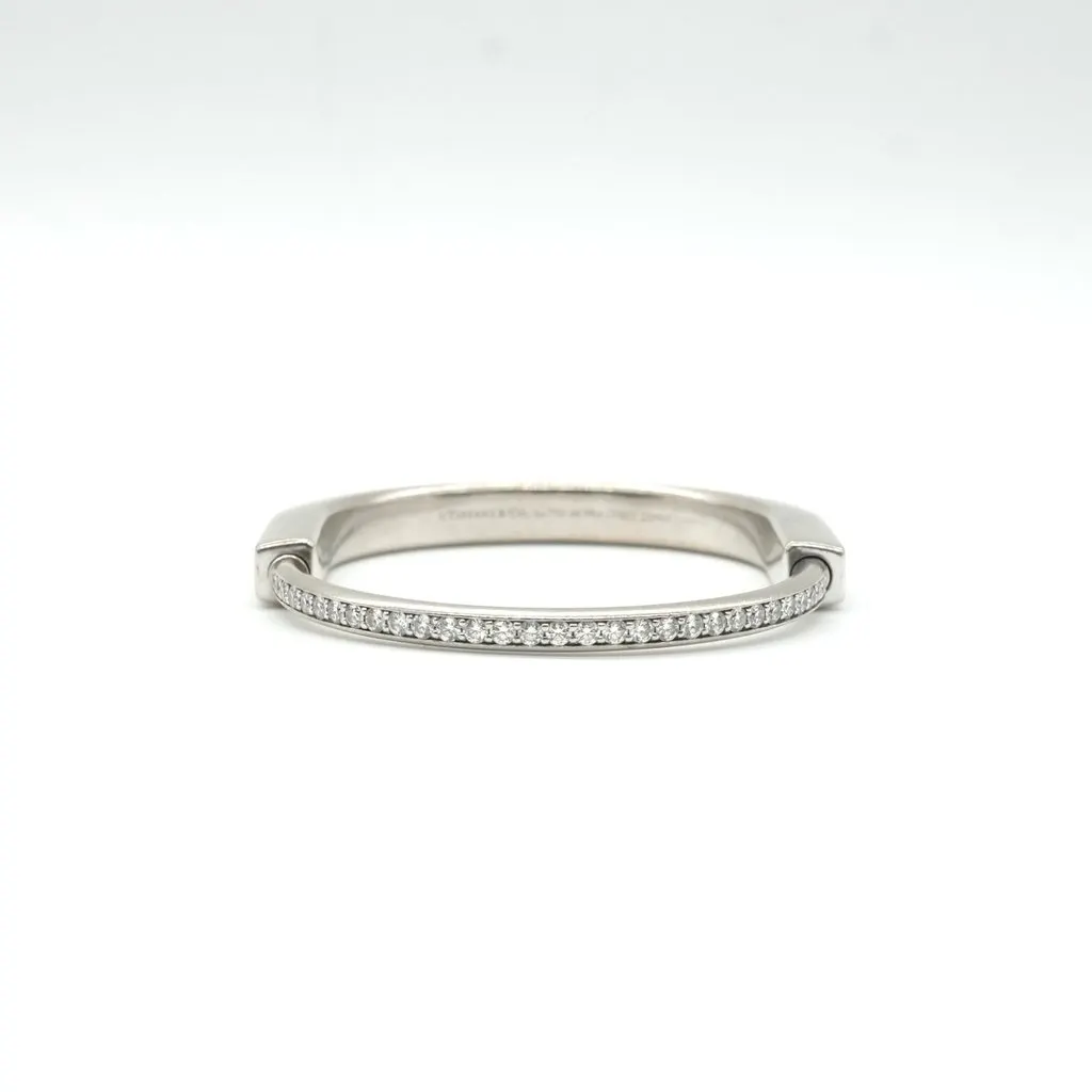 Tiffany & Co Lock Bangle, 18K White Gold, Full Pave Diamonds Medium 42.27g White White Gold Fair - Back View