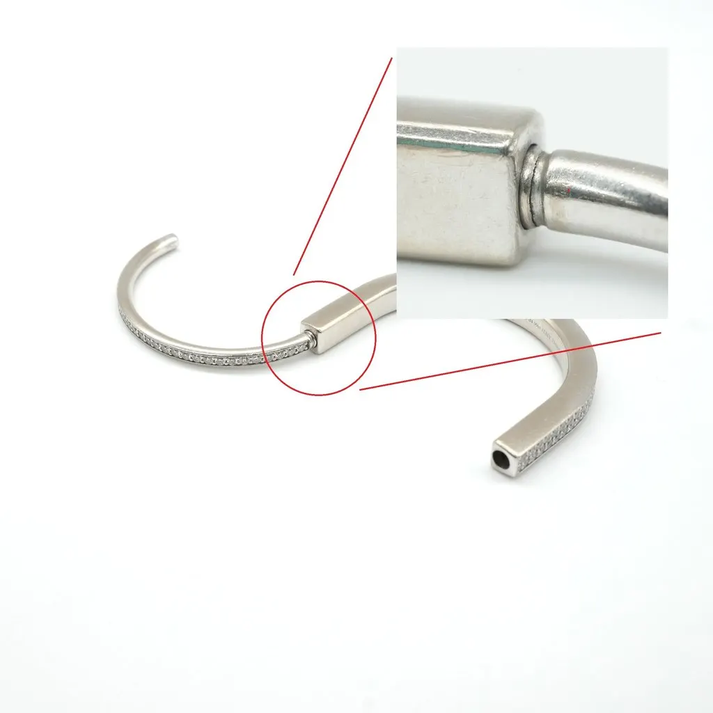 Tiffany & Co Lock Bangle, 18K White Gold, Full Pave Diamonds Medium 42.27g White White Gold Fair - Model View