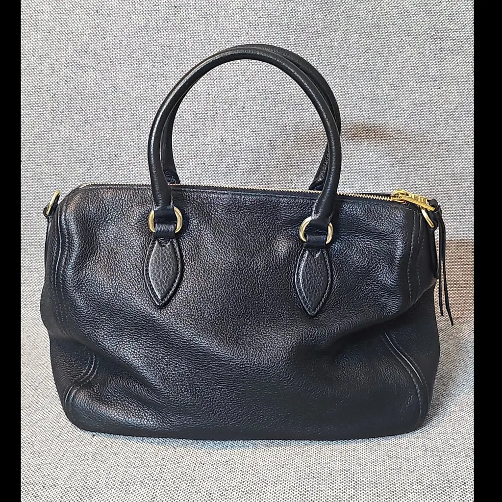 Prada Vitello Phenix Bauletto Bag Black Leather Very good - Back View