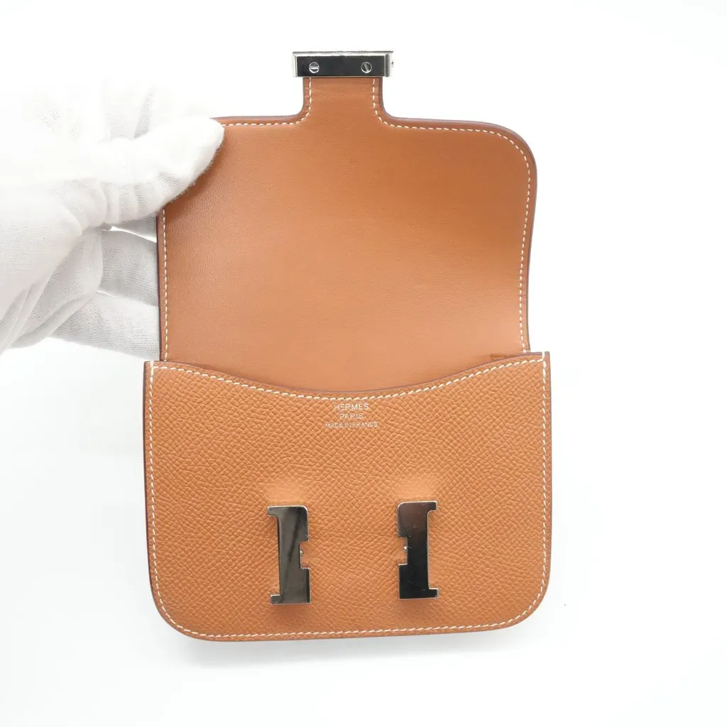 Hermès Constance Slim Mini Compact Wallet Gold Epsom Stamp:W (2024) Brown Leather Very good - Back View