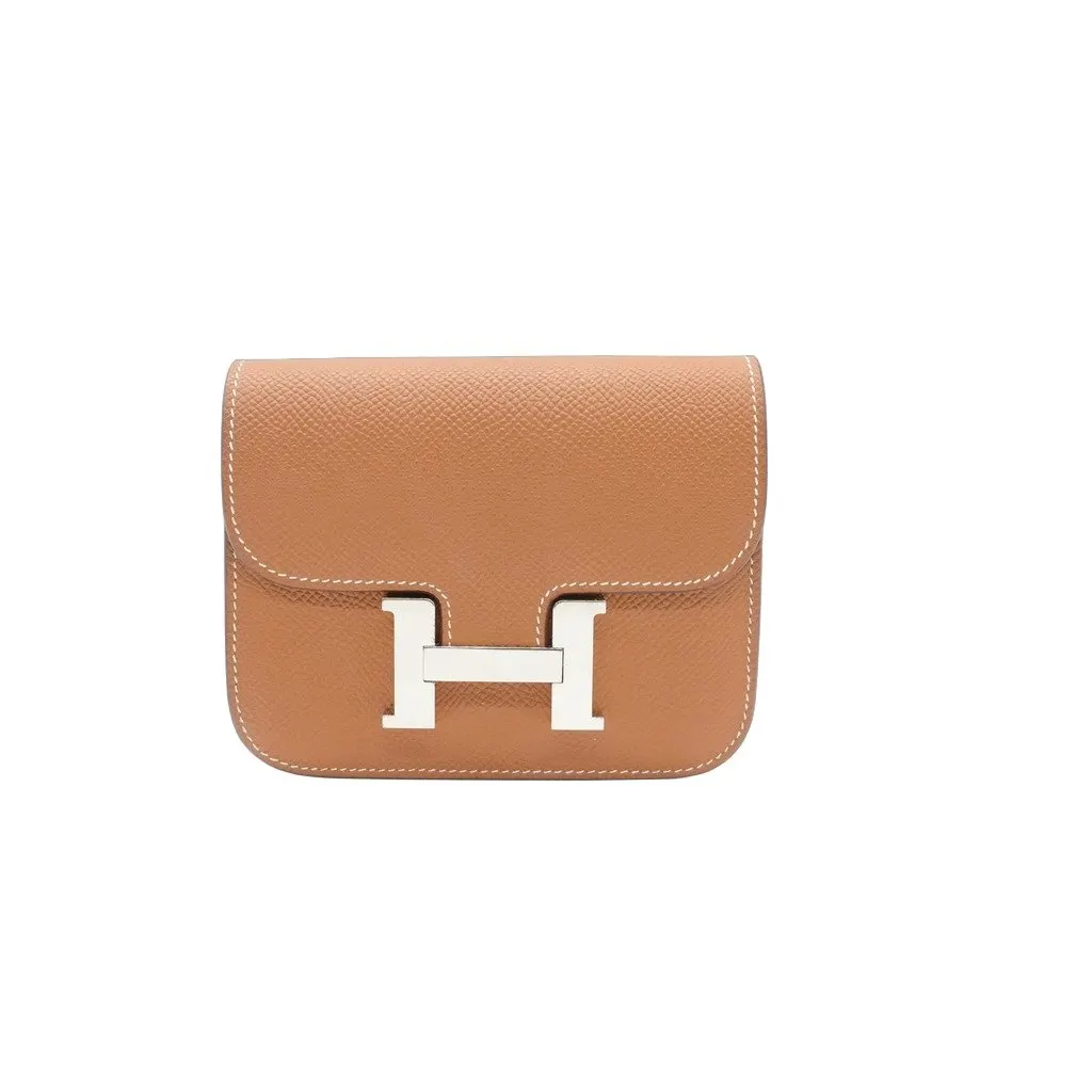 Hermès Constance Slim Mini Compact Wallet Gold Epsom Stamp:W (2024) Brown Leather Very good - Front View
