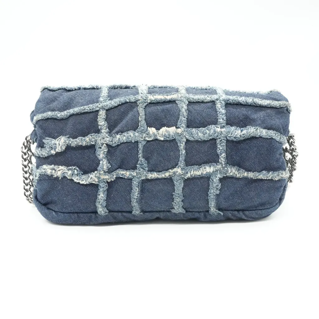 Chanel Flap Triple Chain Denim Blue Denim Fair - Back View