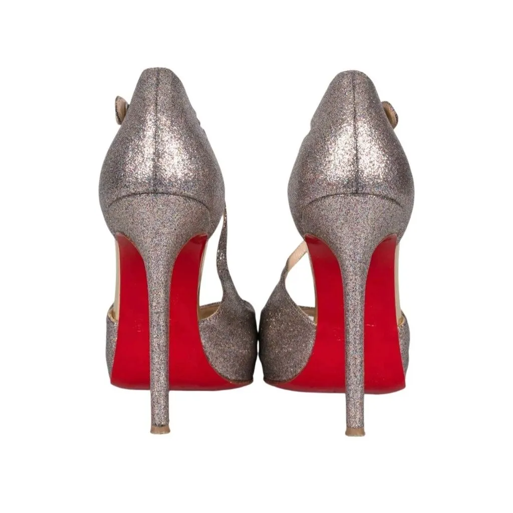 Christian Louboutin CHRISTIAN LOUBOUTIN Glitter Sandals, Size 38.5 Beige Leather Very good - Back View