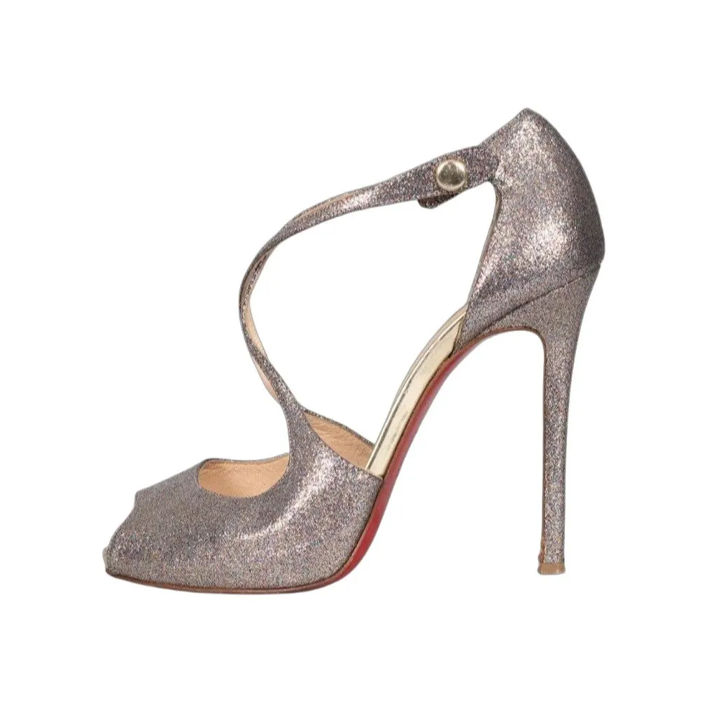 Christian Louboutin CHRISTIAN LOUBOUTIN Glitter Sandals, Size 38.5 Beige Leather Very good - Front View