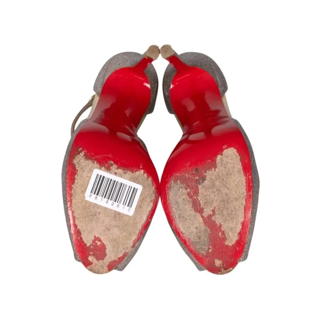 Christian Louboutin CHRISTIAN LOUBOUTIN Glitter Sandals, Size 38.5 Beige Leather Very good - Model View