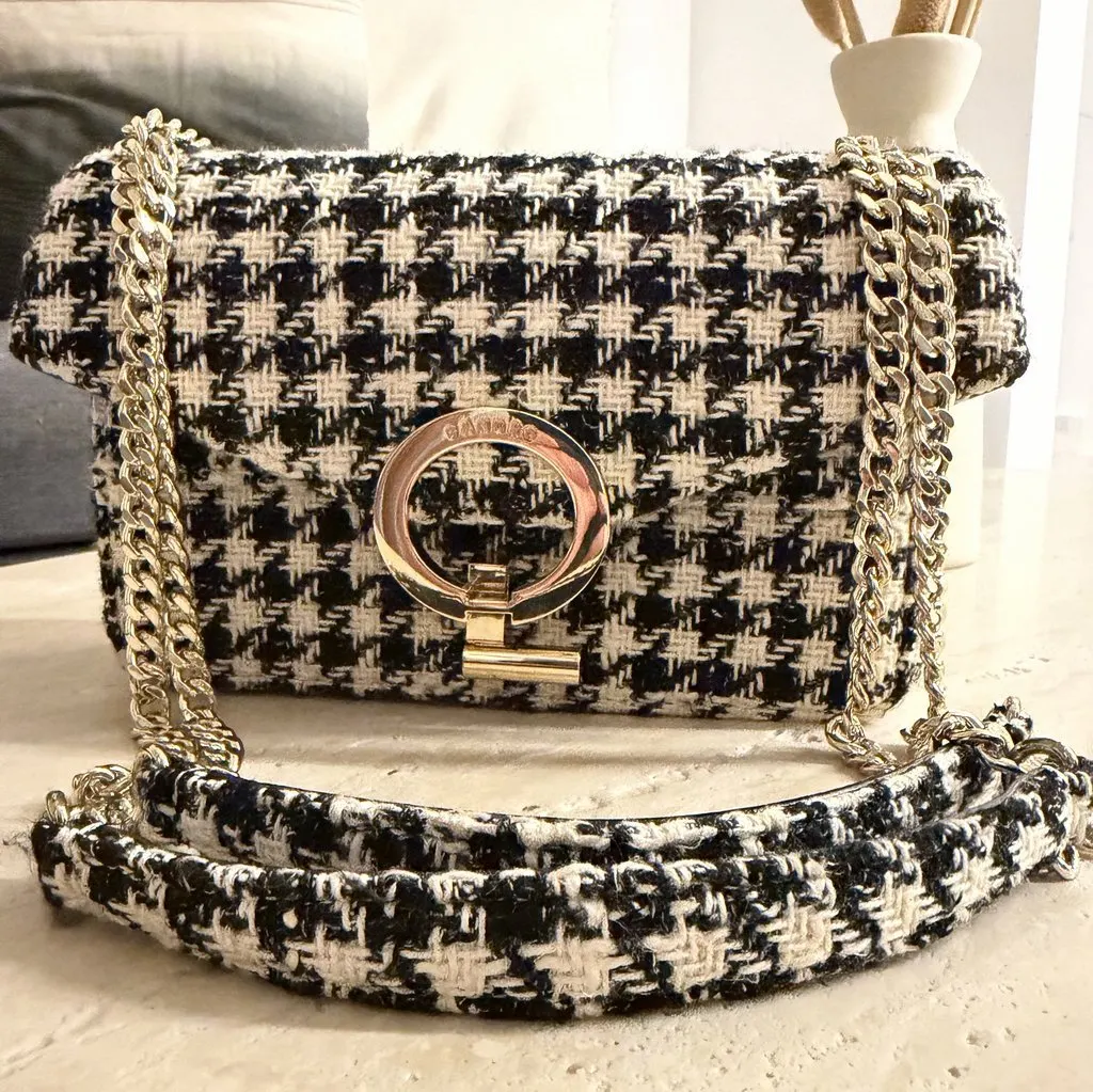 Sandro Sandro Yza Bag – Pied-de-poule Tweed Black Tweed Good - Back View