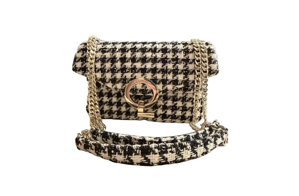 Sandro Sandro Yza Bag – Pied-de-poule Tweed Black Tweed Good - Front View