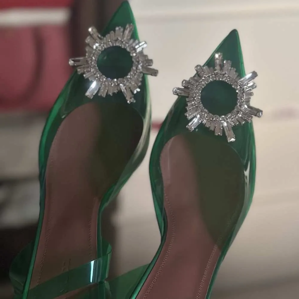 Amina Muaddi Begum Slingback Pumps Green Good - Back View