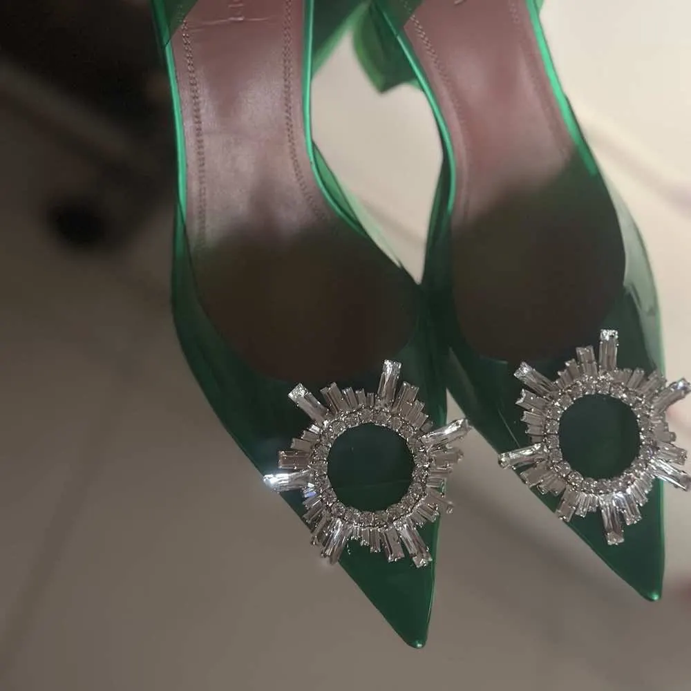 Amina Muaddi Begum Slingback Pumps Green Good - Inside View