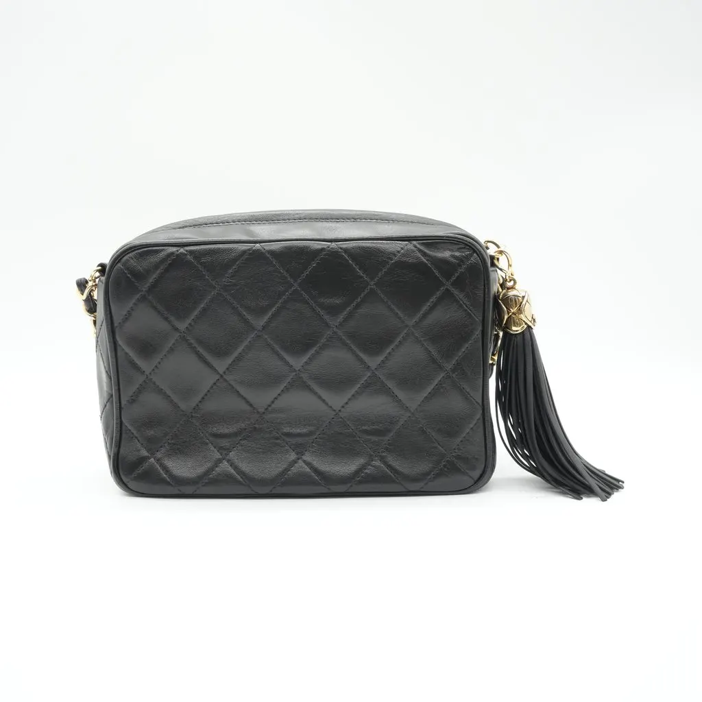 Chanel Tassel Camera Bag Black Black Leather Fair - Back View