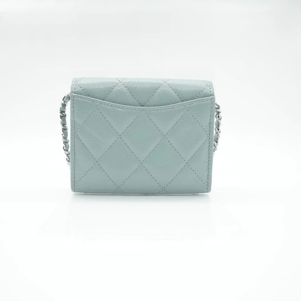 Chanel Card Holder On Chain Light Blue Leather Blue Leather Very good - Back View