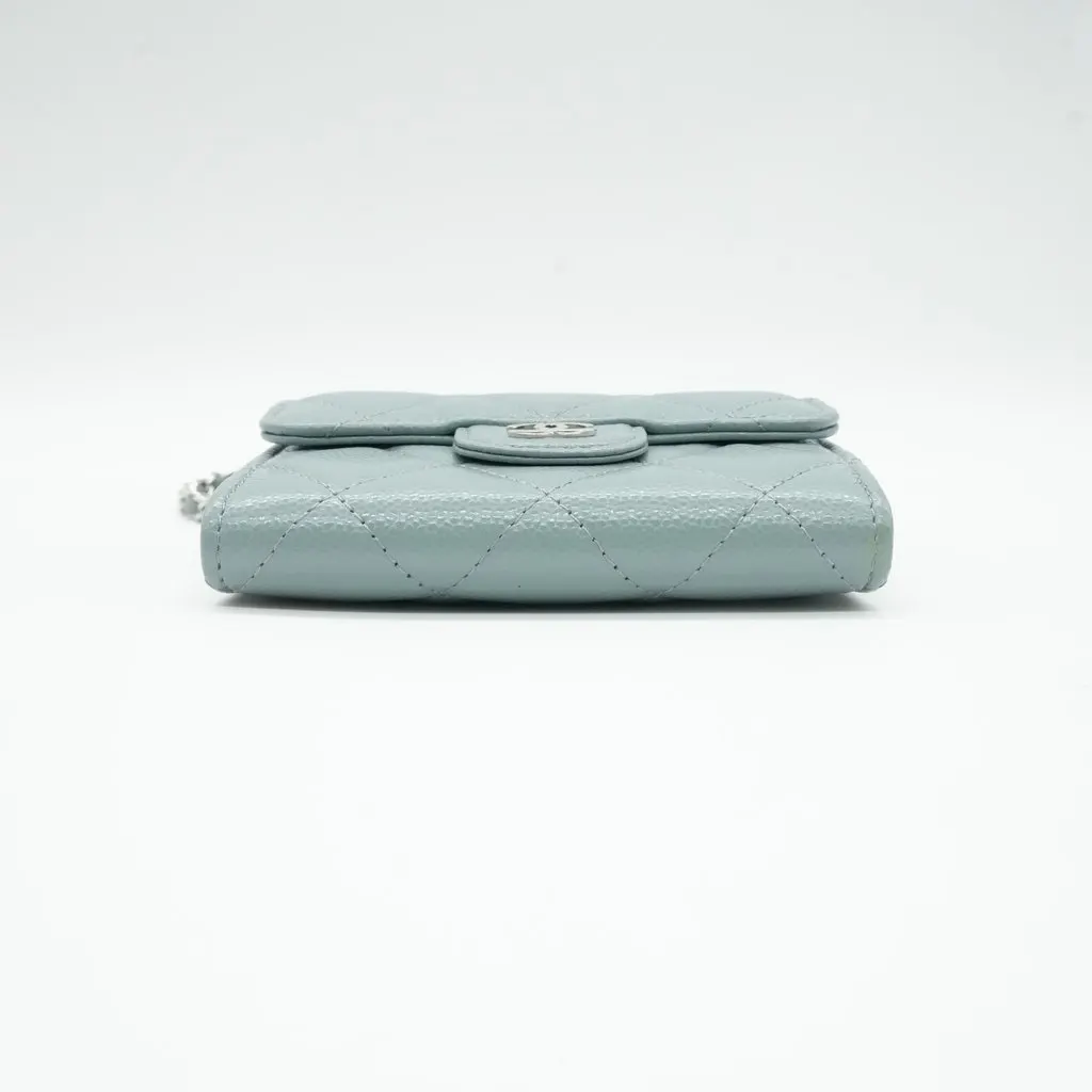 Chanel Card Holder On Chain Light Blue Leather Blue Leather Very good - Inside View