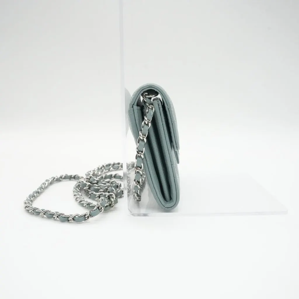 Chanel Card Holder On Chain Light Blue Leather Blue Leather Very good - Box View
