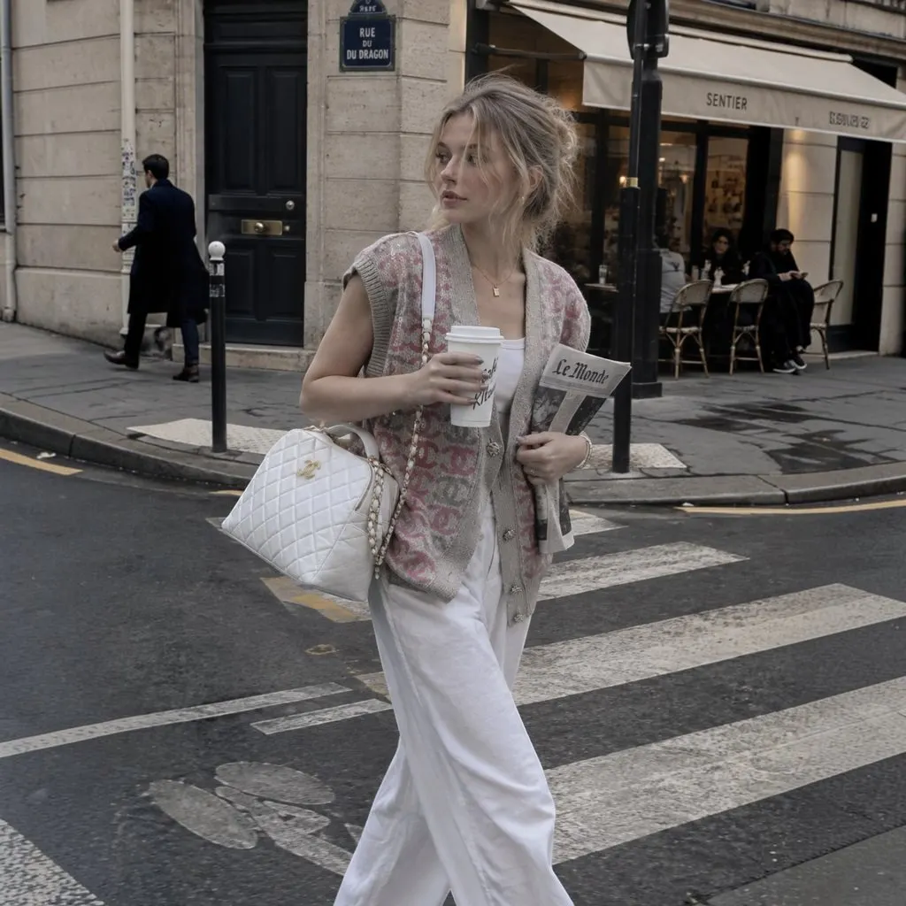 Chanel Aged Bowling White Leather Very good - Back View