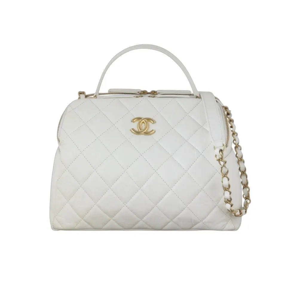 Chanel Aged Bowling White Leather Very good - Front View