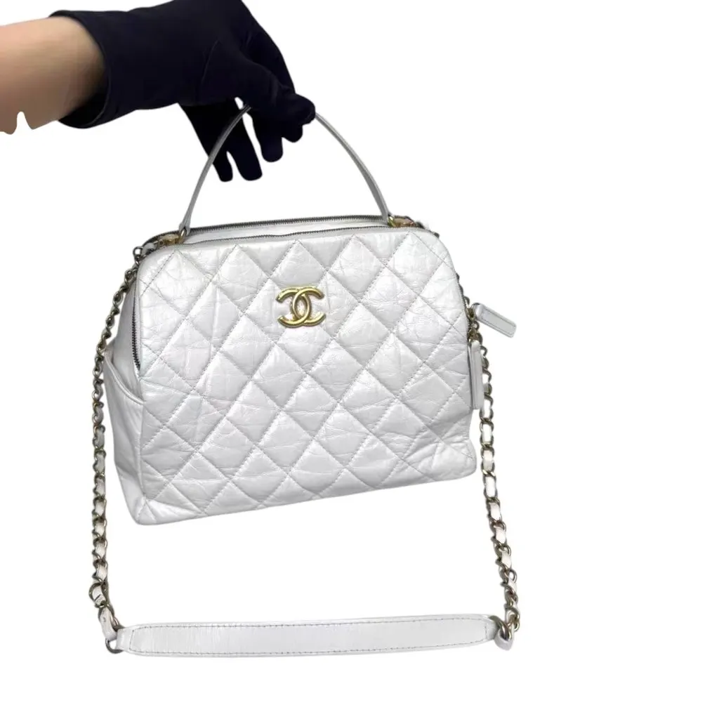 Chanel Aged Bowling White Leather Very good - Inside View