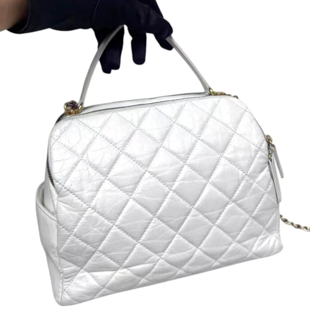 Chanel Aged Bowling White Leather Very good - Model View