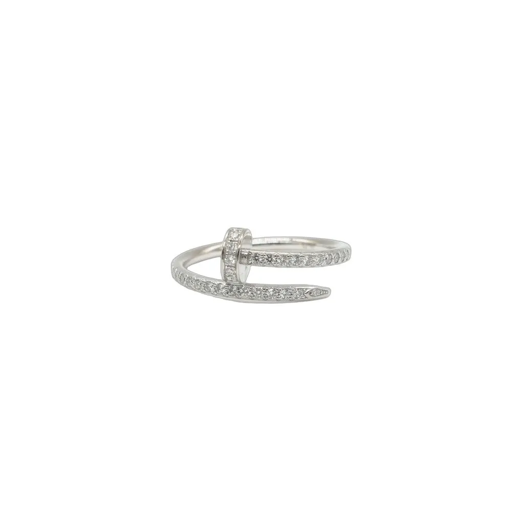 Cartier Juste Un Clou Ring, Small Model, Half-Paved, 18K Whie Gold Size:53 3g