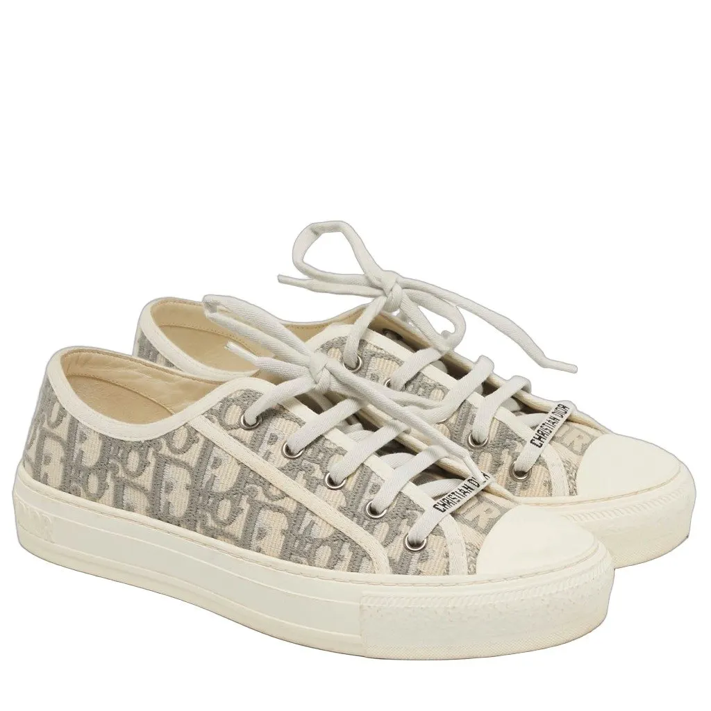 Dior B23 Dior Walk'n'Dior Size 38.5 Cream/Grey Canvas LaceUp Sneakers