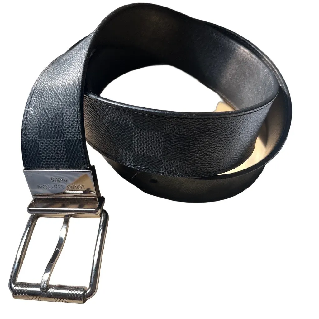Louis Vuitton Damier Graphite canvas belt silver-tone metal pin buckle Black Leather Good - Front View