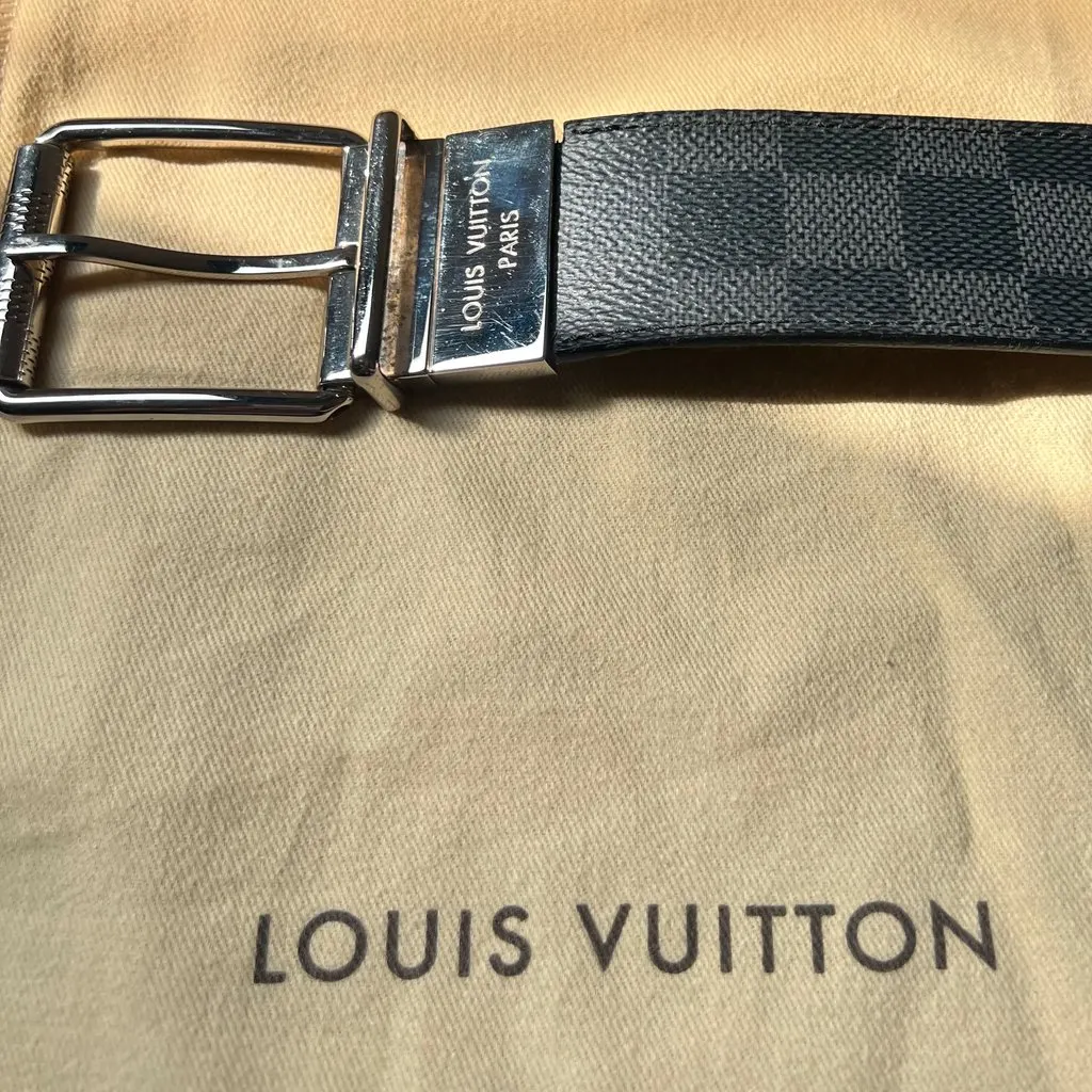 Louis Vuitton Damier Graphite canvas belt silver-tone metal pin buckle Black Leather Good - Inside View