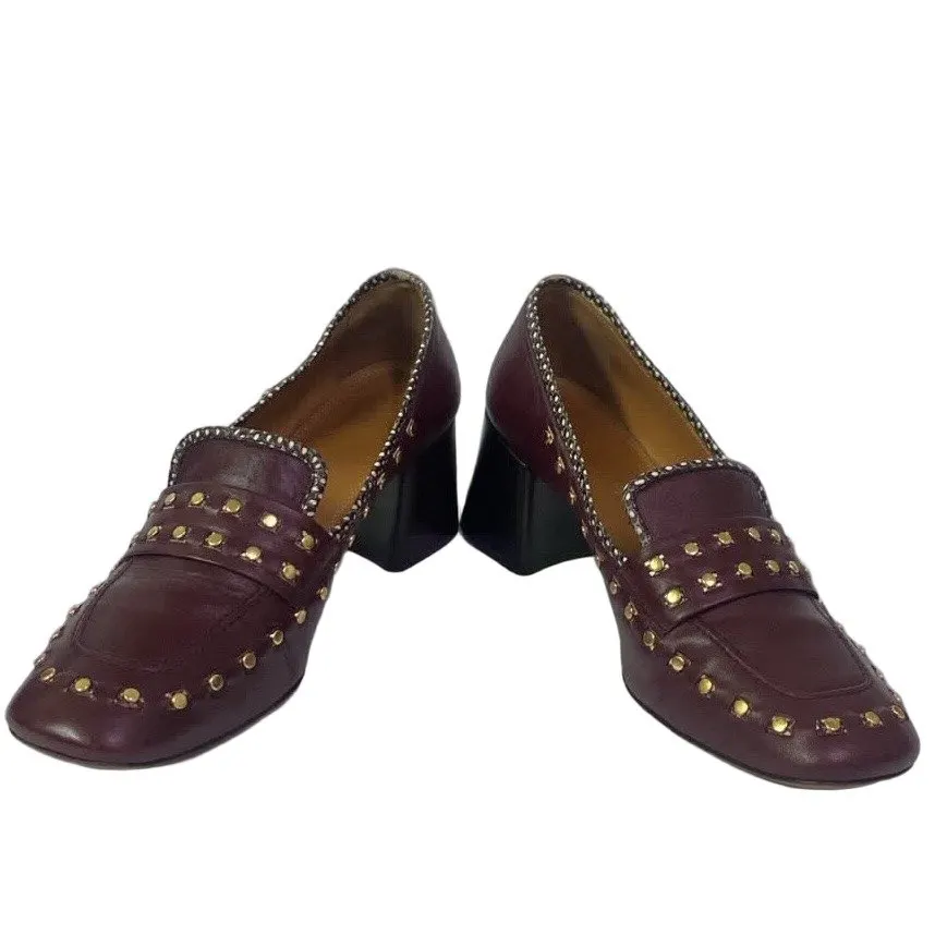 Tory Burch Tory Burch Burgundy Gold Studs Square Heel Shoes Size 39 Burgundy Very good - Front View