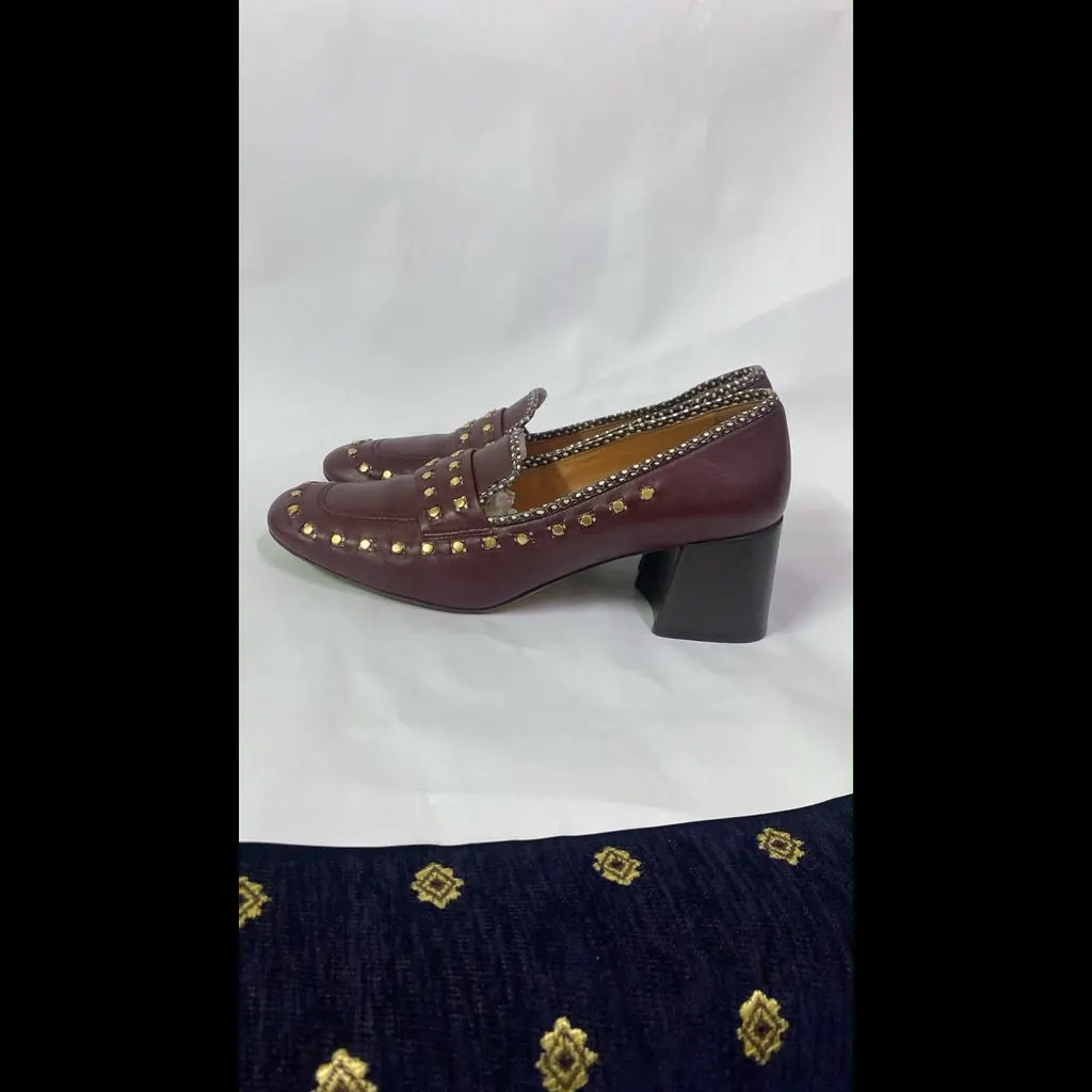 Tory Burch Tory Burch Burgundy Gold Studs Square Heel Shoes Size 39 Burgundy Very good - Inside View