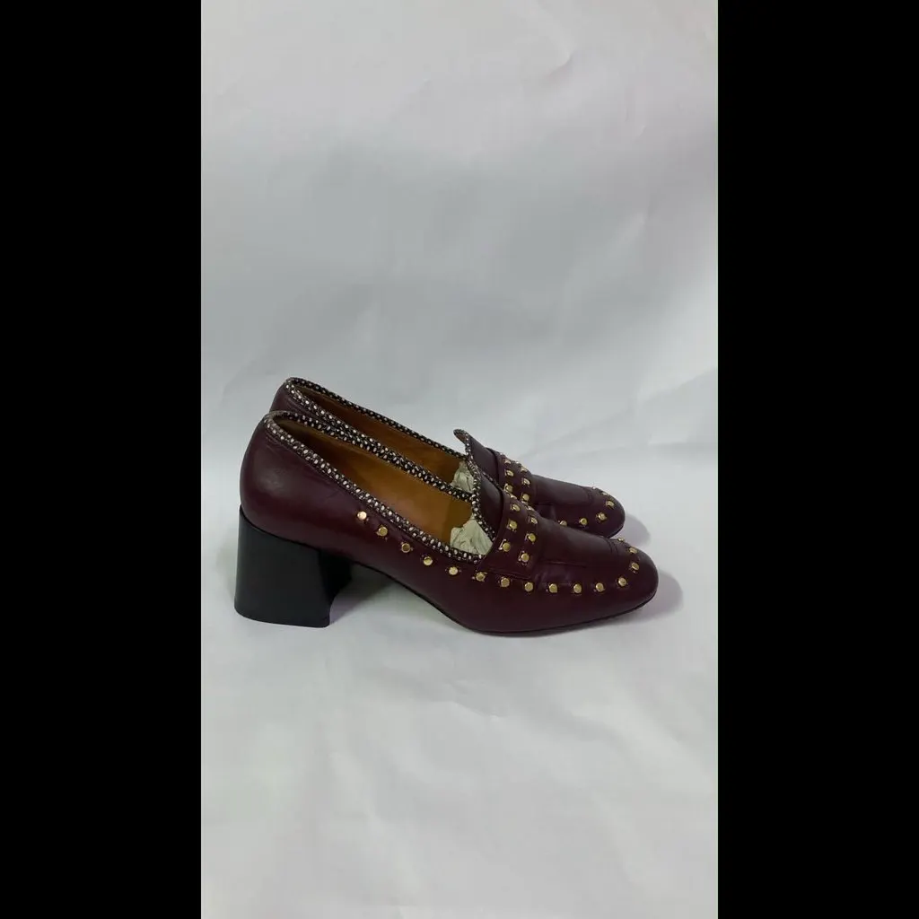 Tory Burch Tory Burch Burgundy Gold Studs Square Heel Shoes Size 39 Burgundy Very good - Model View