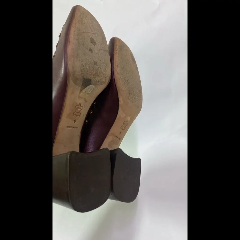 Tory Burch Tory Burch Burgundy Gold Studs Square Heel Shoes Size 39 Burgundy Very good - Box View
