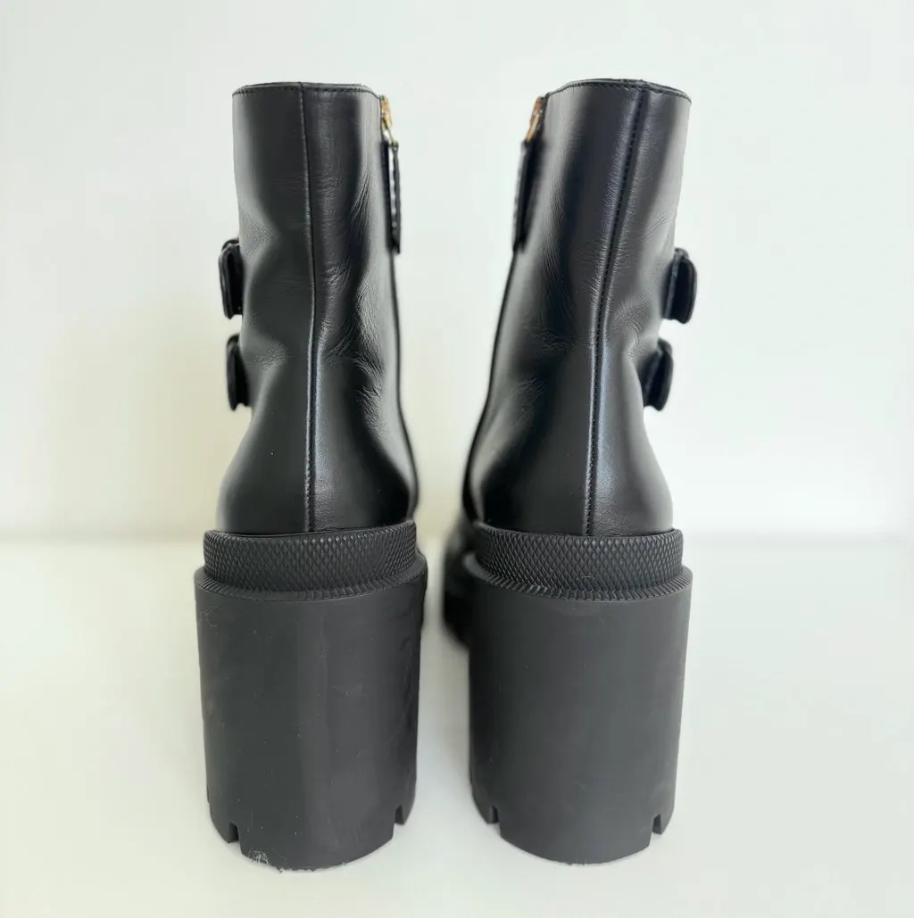 Gucci GG Supreme Trip Buckle Ankle Boots Black Leather Very good - Back View