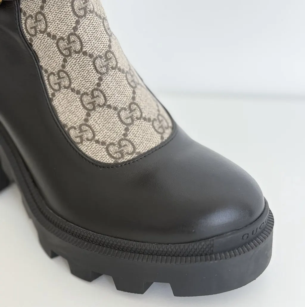 Gucci GG Supreme Trip Buckle Ankle Boots Black Leather Very good - Inside View