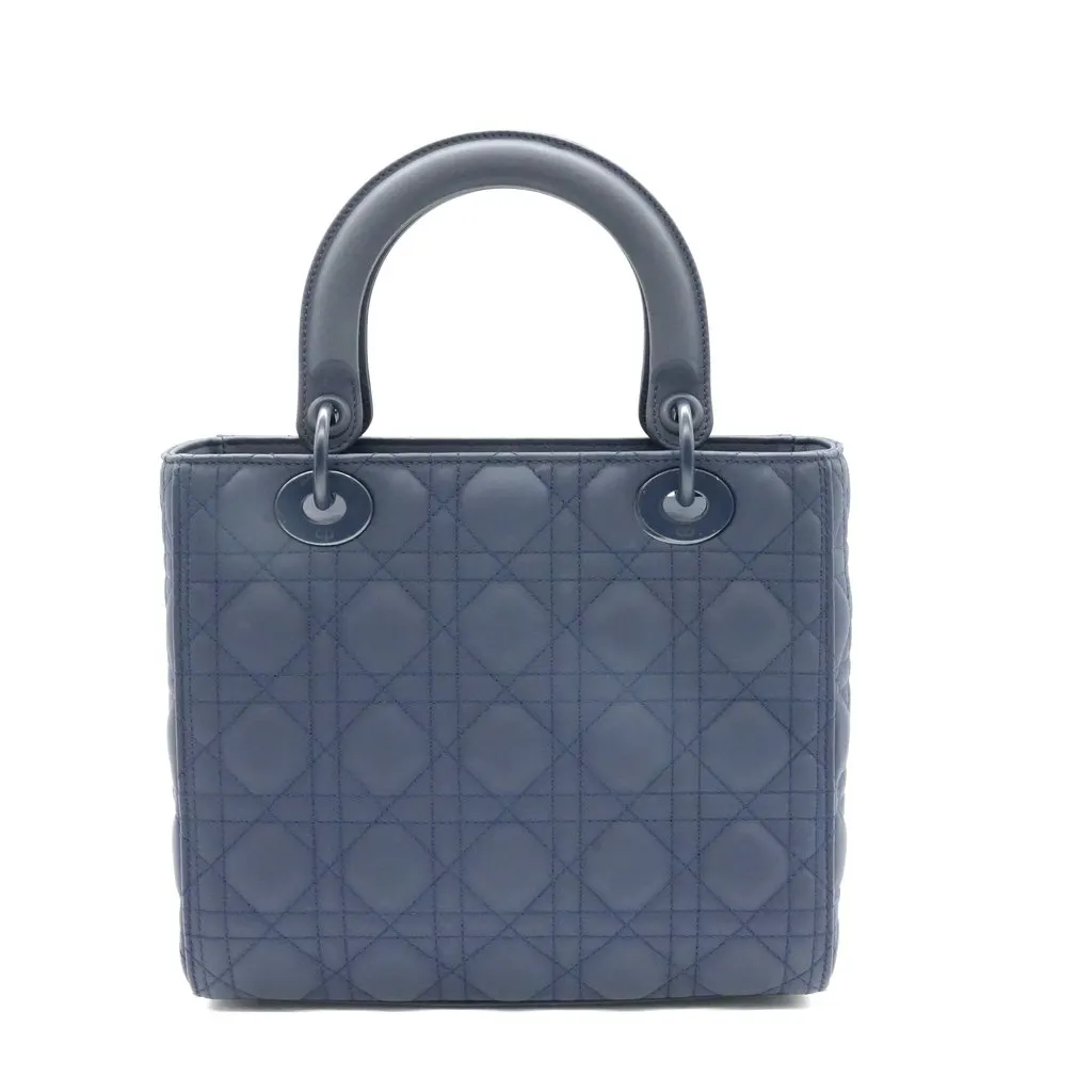 Dior Lady Dior Medium Deep Blue Leather Deep Blue Hardware Navy Leather Good - Back View