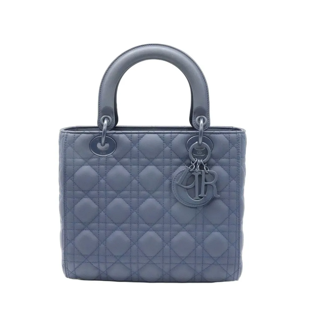 Dior Lady Dior Medium Deep Blue Leather Deep Blue Hardware Navy Leather Good - Front View
