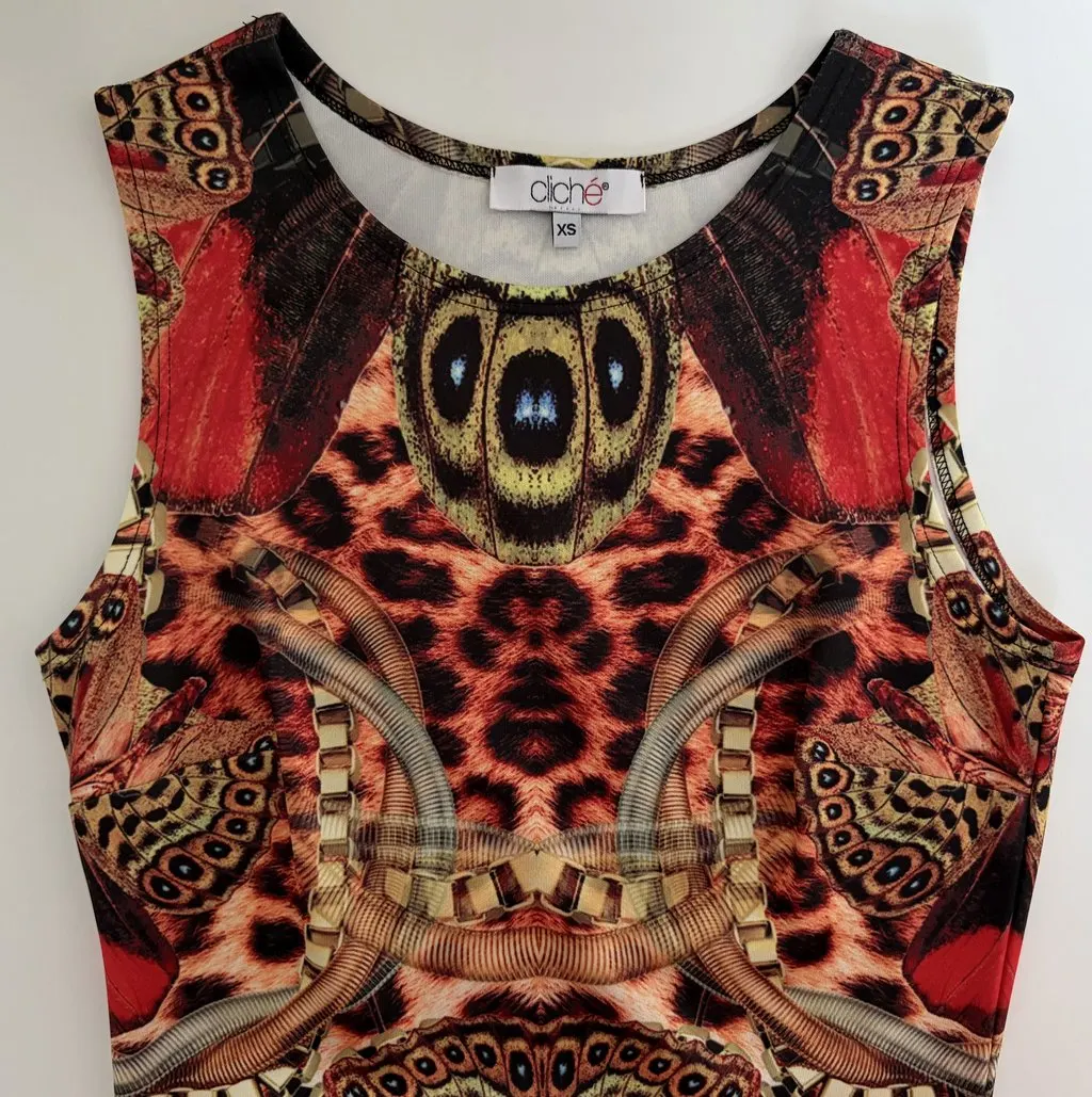 Unsigned Cliché Reborn Sleeveless Skater Dress Orange Polyester Very good - Box View