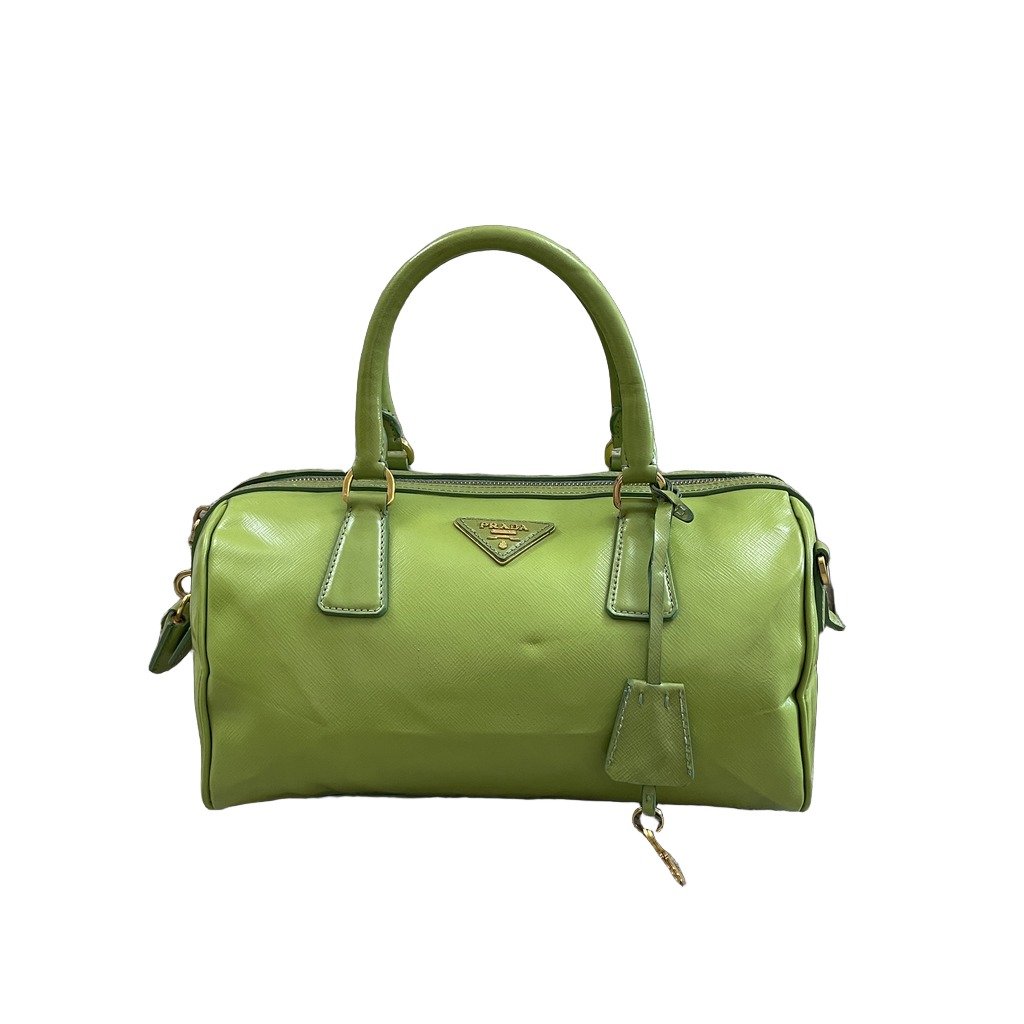 Prada Green Saffiano Boston Bag Green Medium Leather