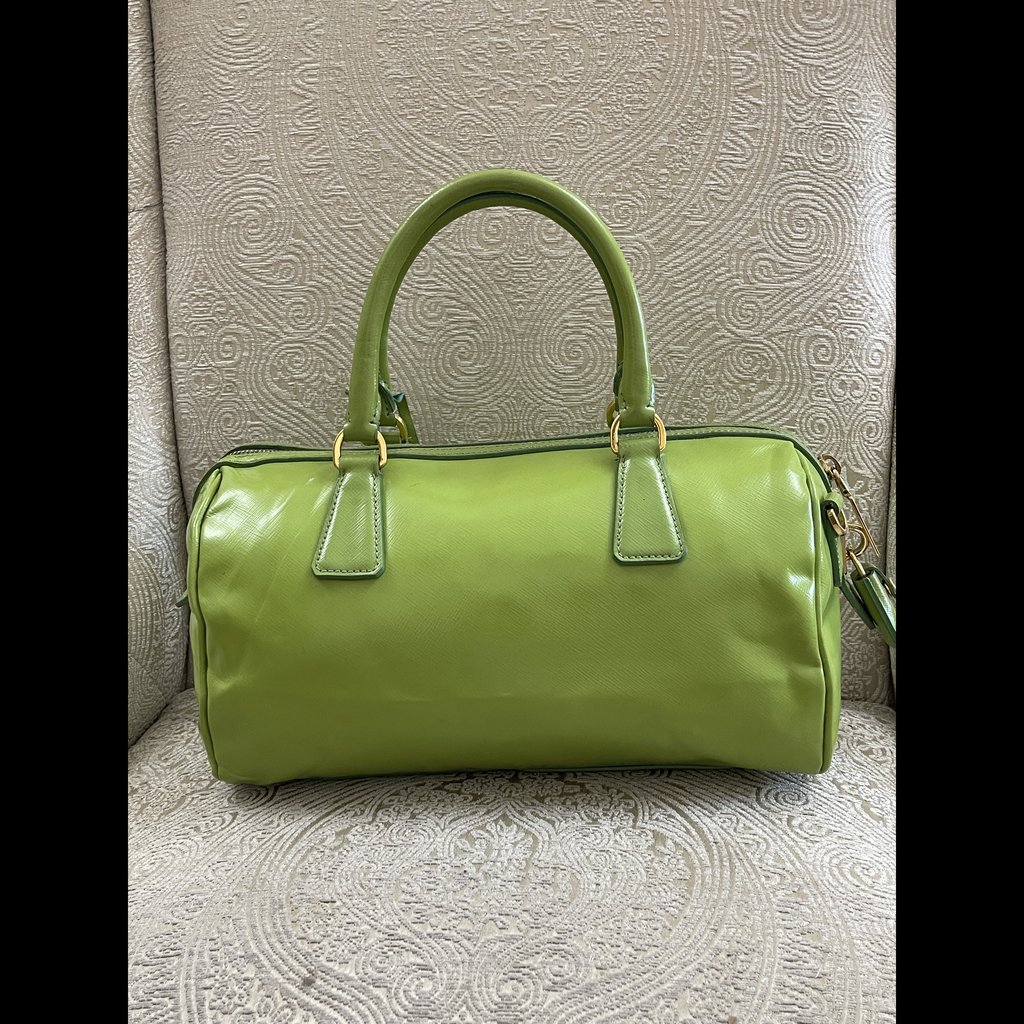 Prada Green Saffiano Boston Bag Green Medium Leather