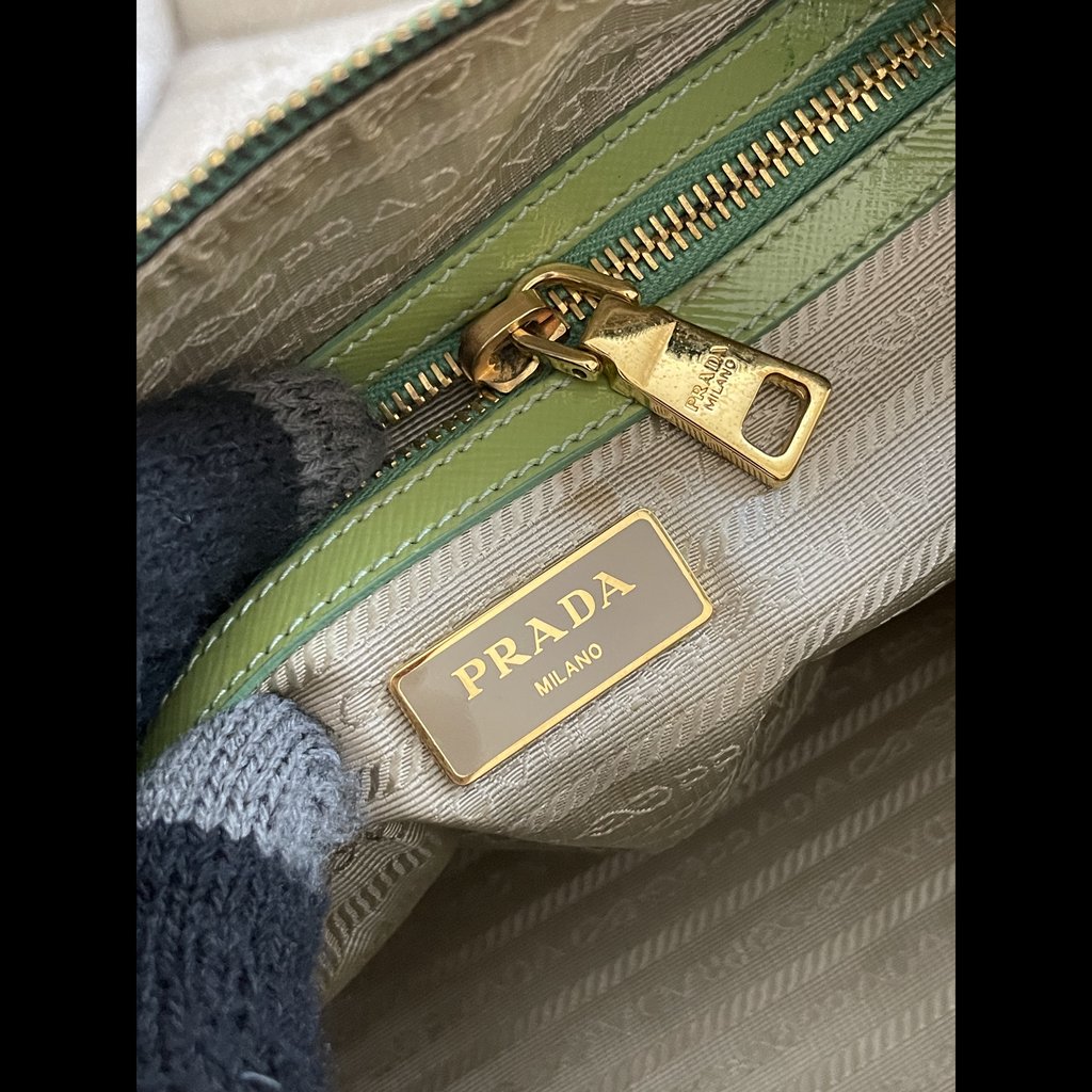 Prada Green Saffiano Boston Bag Green Medium Leather