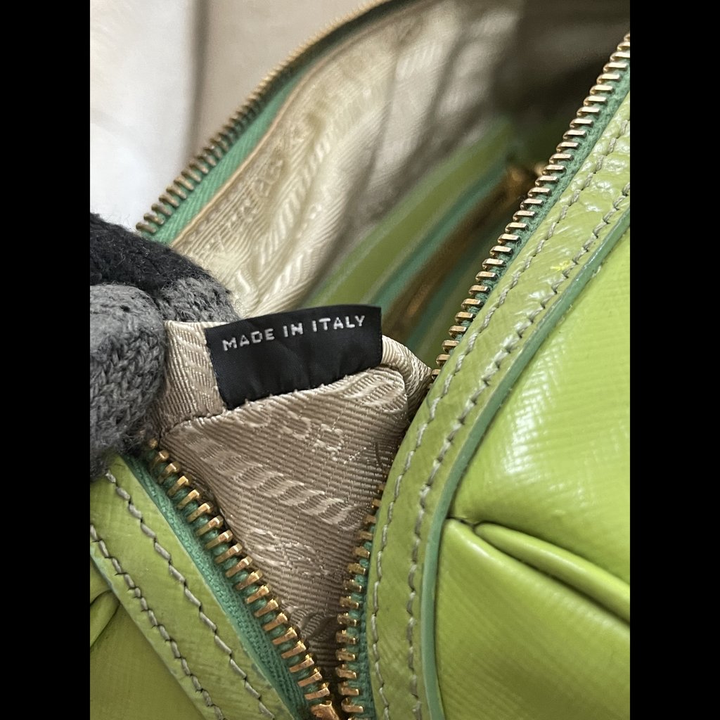 Prada Green Saffiano Boston Bag Green Medium Leather