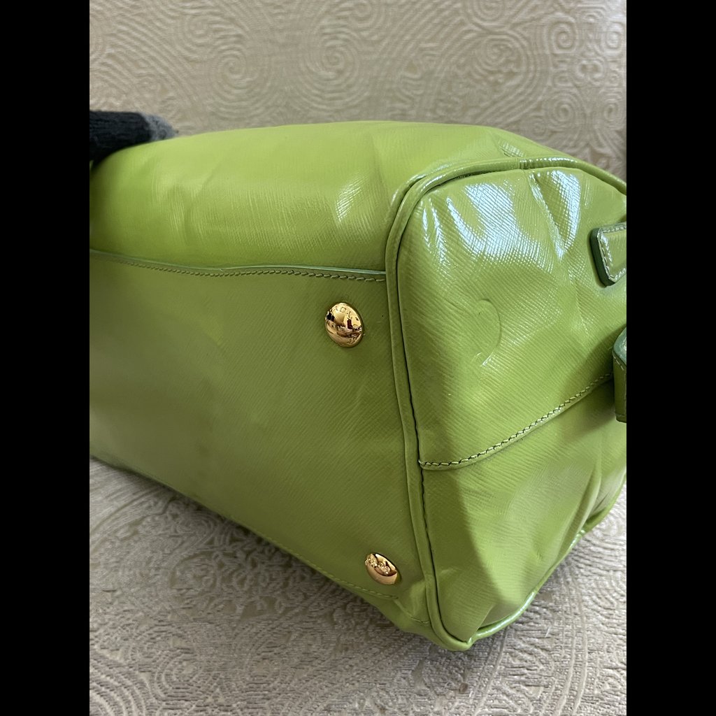 Prada Green Saffiano Boston Bag Green Medium Leather
