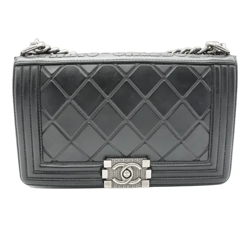 Chanel Paris-Salzburg Boy Embossed Calfskin Ruthenium Shoulder Bag Black