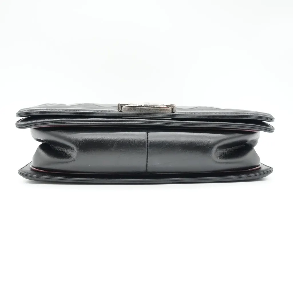 Chanel Paris-Salzburg Boy Embossed Calfskin Ruthenium Shoulder Bag Black Black Leather Fair - Inside View