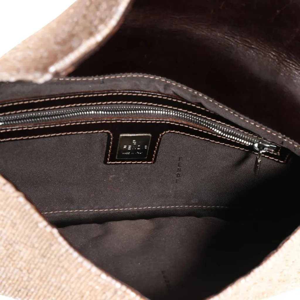Fendi Beaded Baguette Beige and Brown Beaded Leather SHW Beige Leather Good - Model View