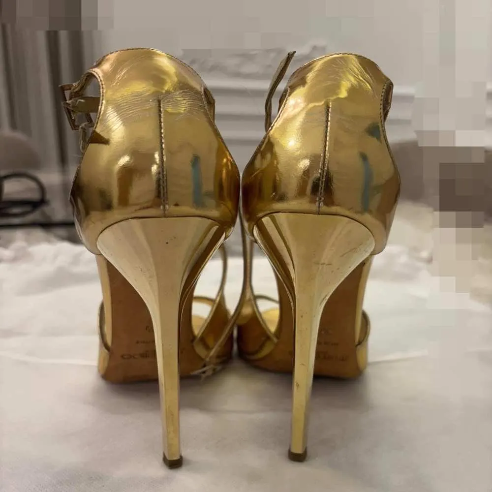 Jimmy Choo Lang Heel Sandals Gold Leather Good - Back View