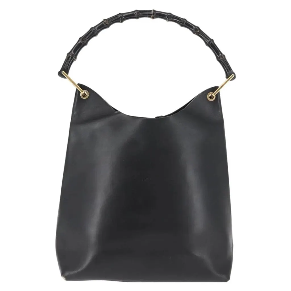 Gucci Shoulder Bag Black Leather Good - Back View